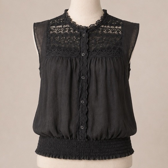 Isabella Rodriguez Tops - Isabella Rodriguez M Black Lace Sheer Romantic Goth Victorian Dark‎ Academia Top